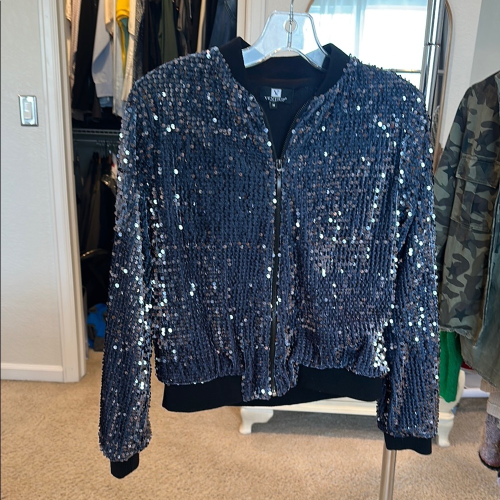 Sequin Bomber Jacket - Black ,navy and  Silver